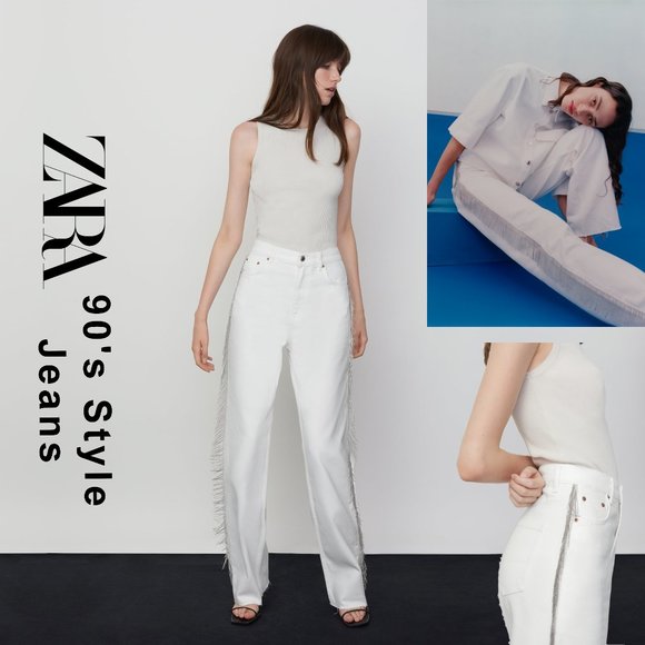 NEW! Zara High Waisted 90s Premium Cowboy Straight Leg White Jeans Denim - Sz 2 - Picture 2 of 16